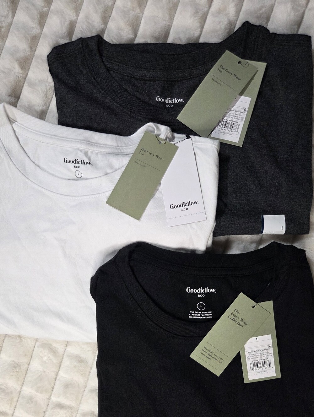 Goodfellow & Co Men’s Crew Neck T-Shirt - Black, White, Charcoal (3-Pack)
